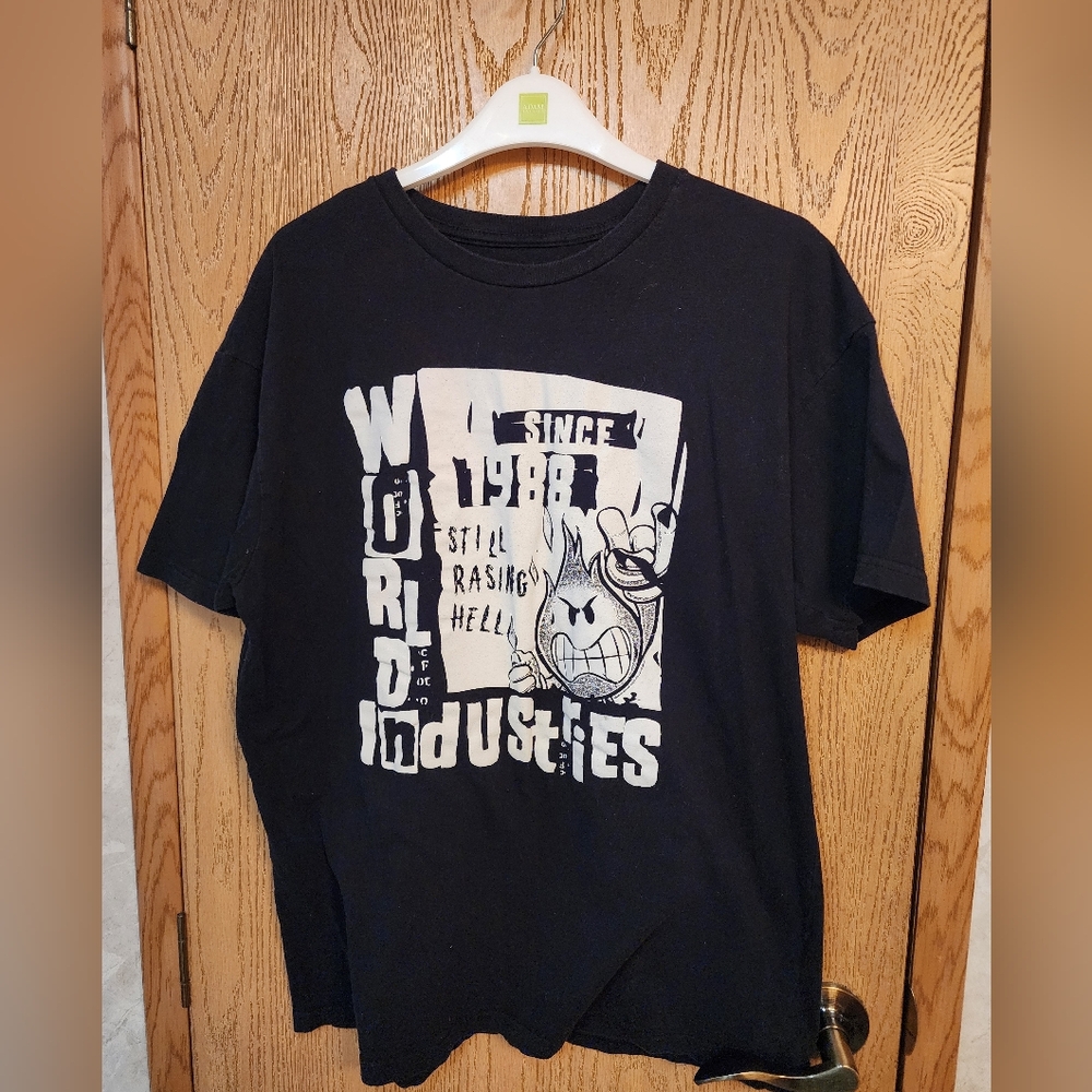 WORLD INDUSTRIES 1988 VINTAGE MENS BLACK TEE SHIRT SKATEBOARD COMPANY LARGE